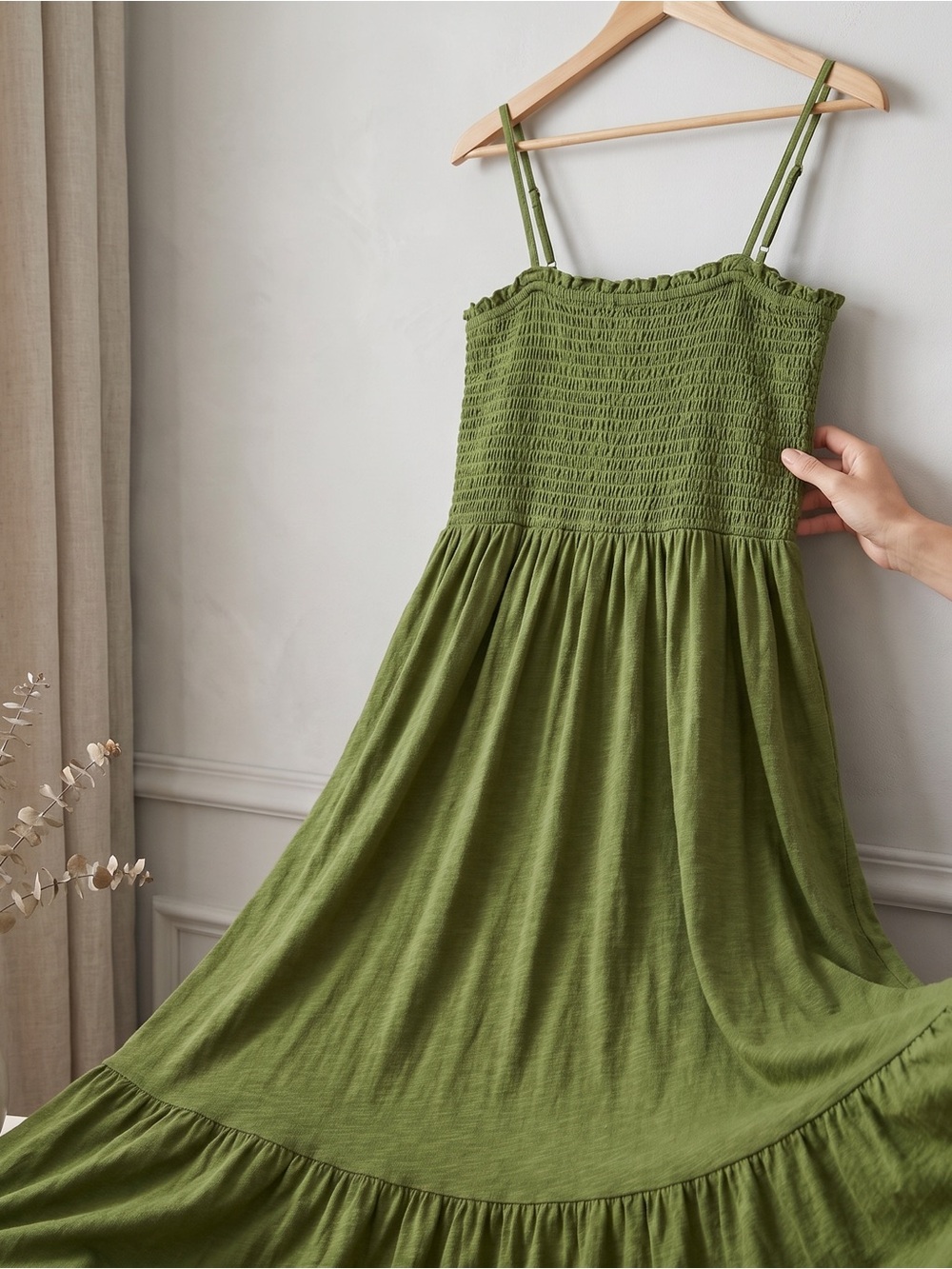 Olive Green Maxi dress with Ruffle Hem